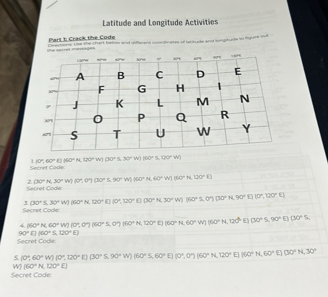 Solved: Latitude and Longitude Activities Part 1: Crack the Code ...