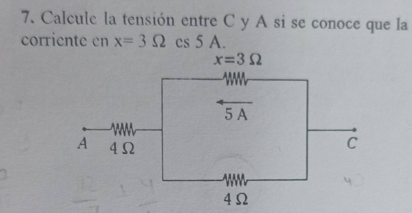 Calcule la tensión entre C y A si se conoce que la
corriente en x=3Omega csc 5 △ a