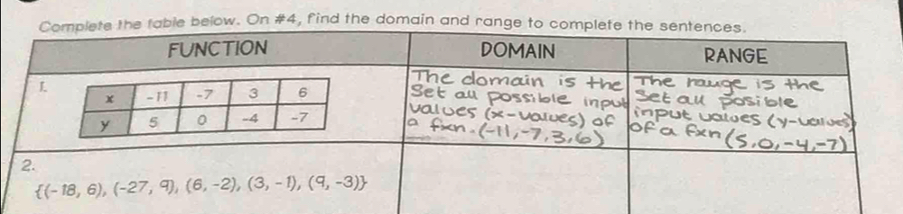 below. On #4, find the domain and r