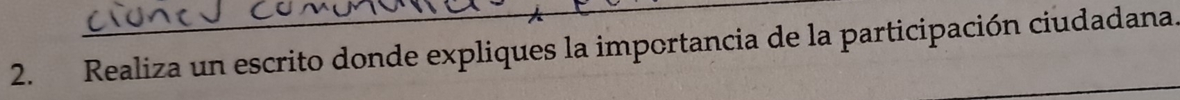 Realiza un escrito donde expliques la importancia de la participación ciudadana.