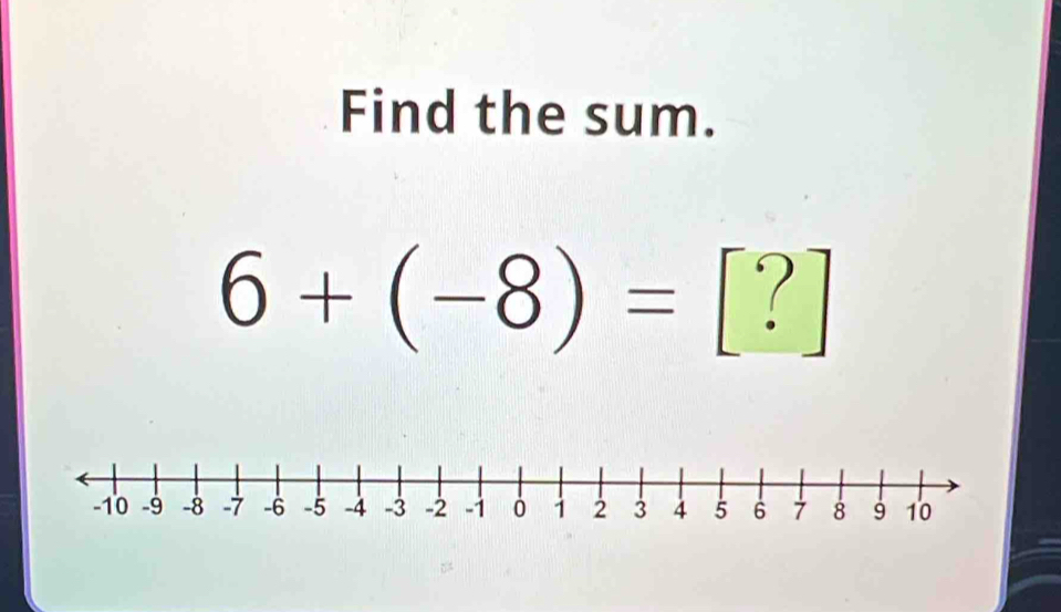 Find the sum.
6+(-8)=[?]