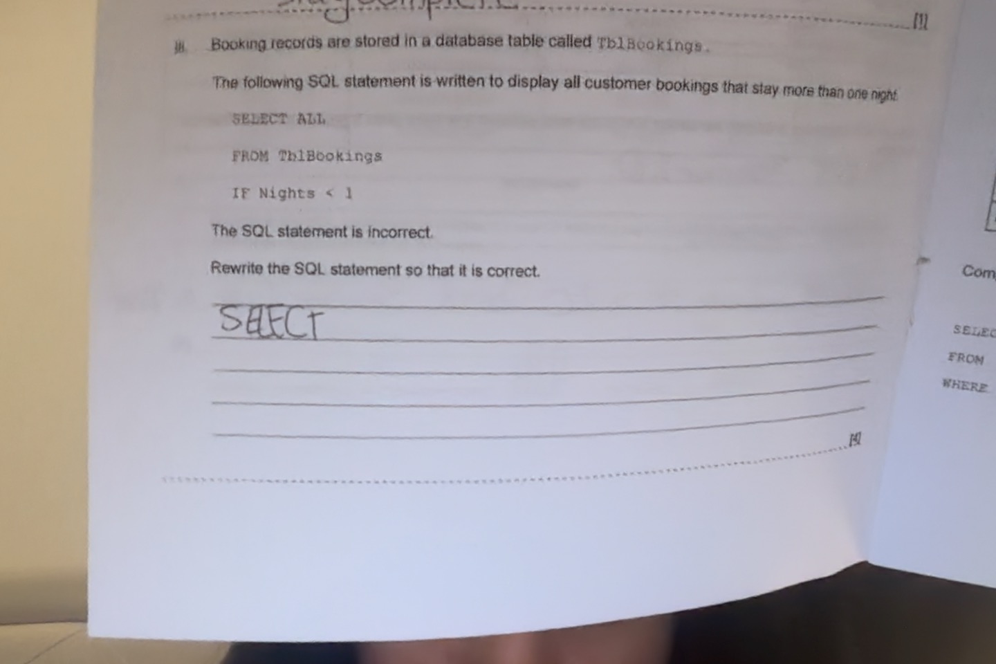 Solved: [1] Booking records are stored in a database table called ...
