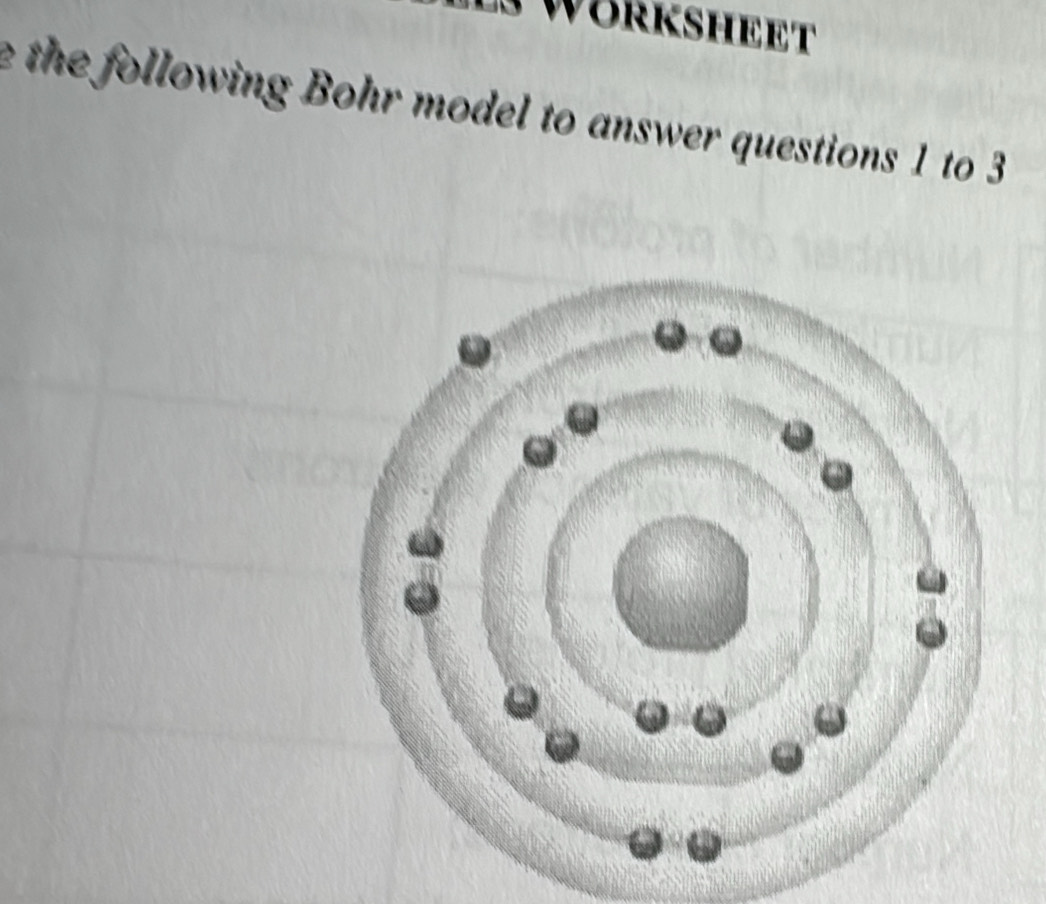 WORKSHEET 
e the following Bohr model to answer questions 1 to 3