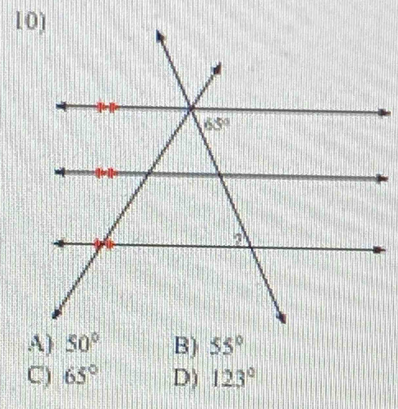 50° B) 55°
C) 65° D) 123°