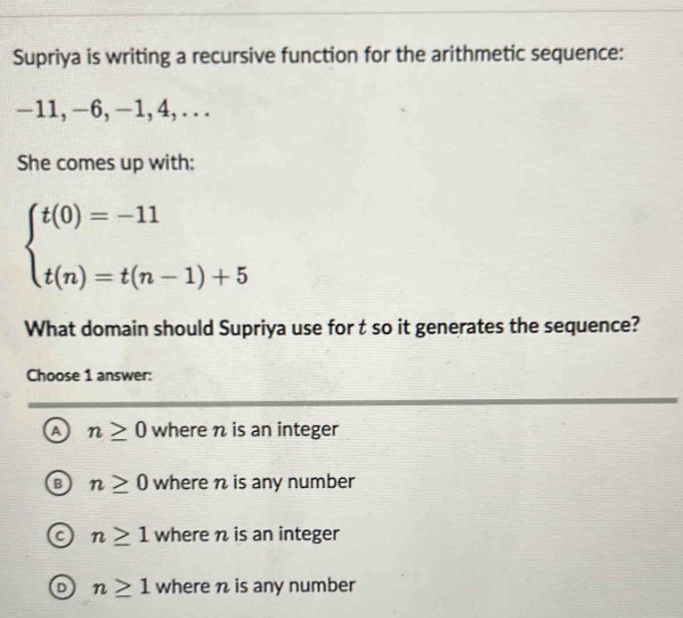 Solved: Supriya is writing a recursive function for the arithmetic ...