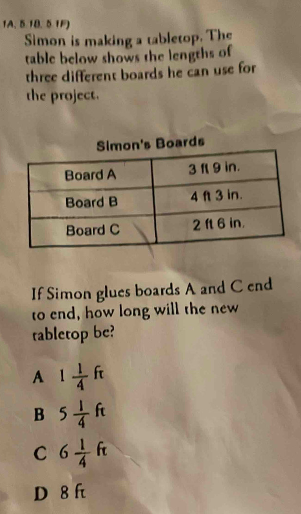 Solved: 1A、518、51F) Simon is making a tabletop. The table below shows ...