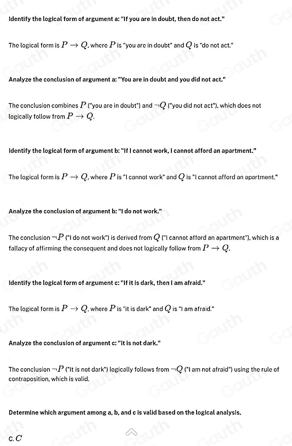 Solved: Which argument is valid? If you are in doubt, then do not act ...