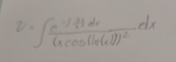 v=∈t frac e^(-5frac 3x)x^2dx(xcos (ln (x))^2dx