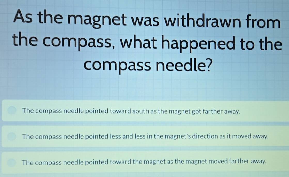 Solved: As the magnet was withdrawn from the compass, what happened to ...