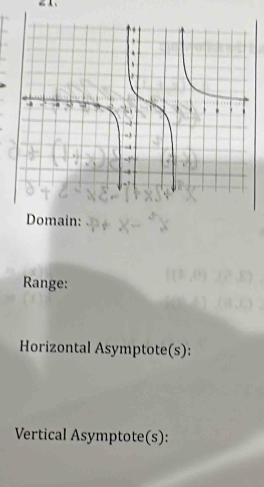 Domain: 
Range: 
Horizontal Asymptote(s): 
Vertical Asymptote(s):