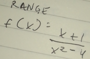 RANGE
f(x)= (x+1)/x^2-4 