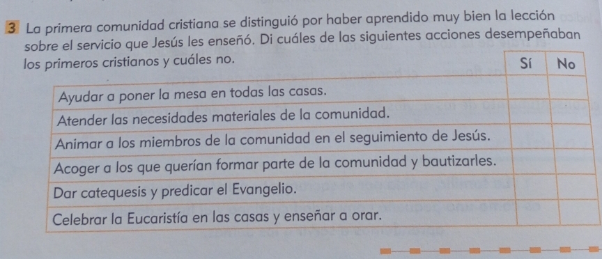 La primera comunidad cristiana se distinguió por haber aprendido muy bien la lección 
sobre el servicio que Jesús les enseñó. Di cuáles de las siguientes acciones desempeñaban