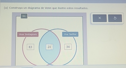 Construya un diagrama de Venn que ilustre estos resultados. 
× 5