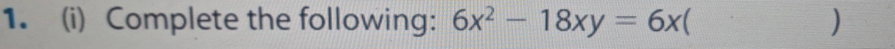 Complete the following: 6x^2-18xy=6x()