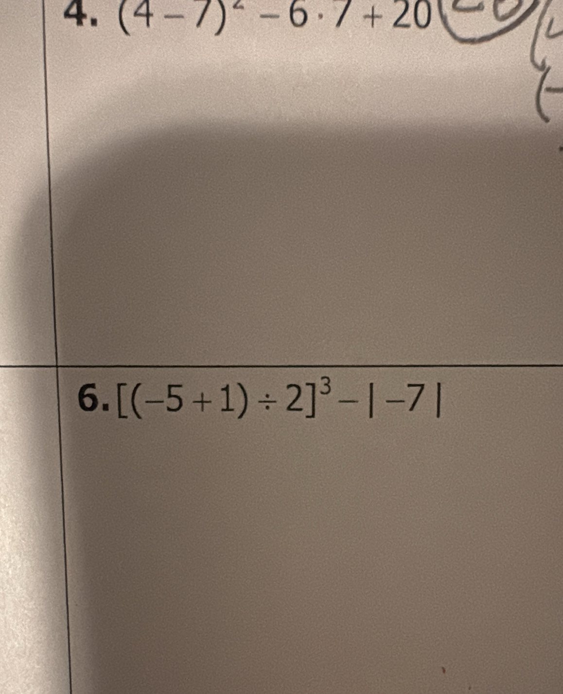 (4-7)^2-6· 7+20 1