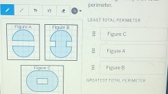 Tr perimeter. 
LEAST TOTAL PERiMETEr 

= Figure C 
= Figure A 
Figure B 
GREATEST TOTAL FERIMETER