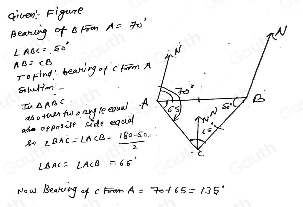 Solved: ny 2D and Bearings 19 The diagram shows the positions of three ...