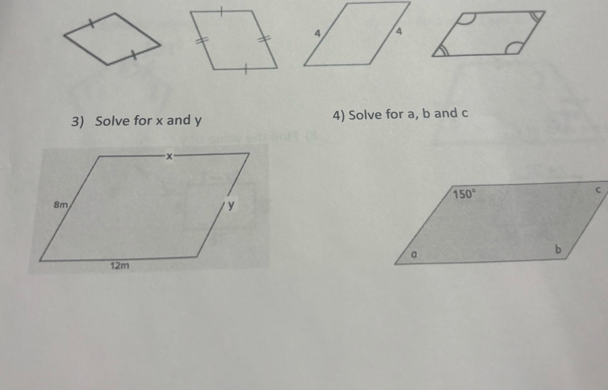 Solve for x and y 4) Solve for a, b and c