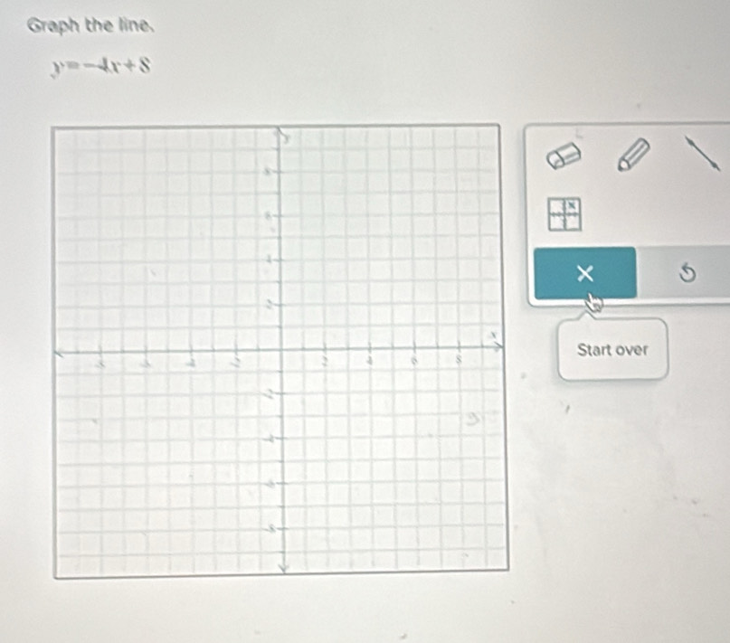 Graph the line.
y=-4x+8
× 
Start over