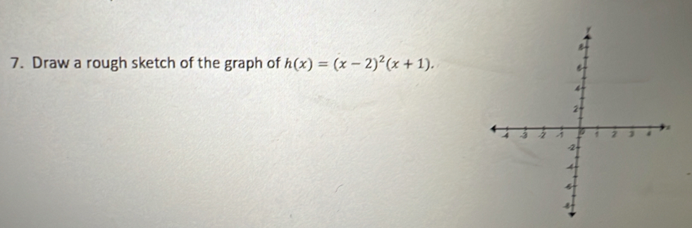 Draw a rough sketch of the graph of h(x)=(x-2)^2(x+1).