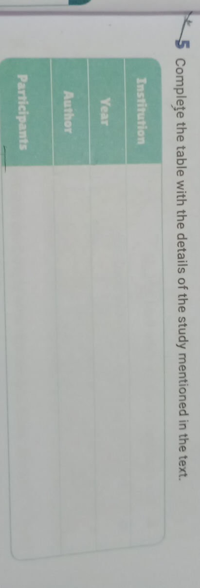 Complete the table with the details of the study mentioned in the text.