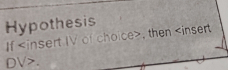 Hypothesis 
If , then
DV>.