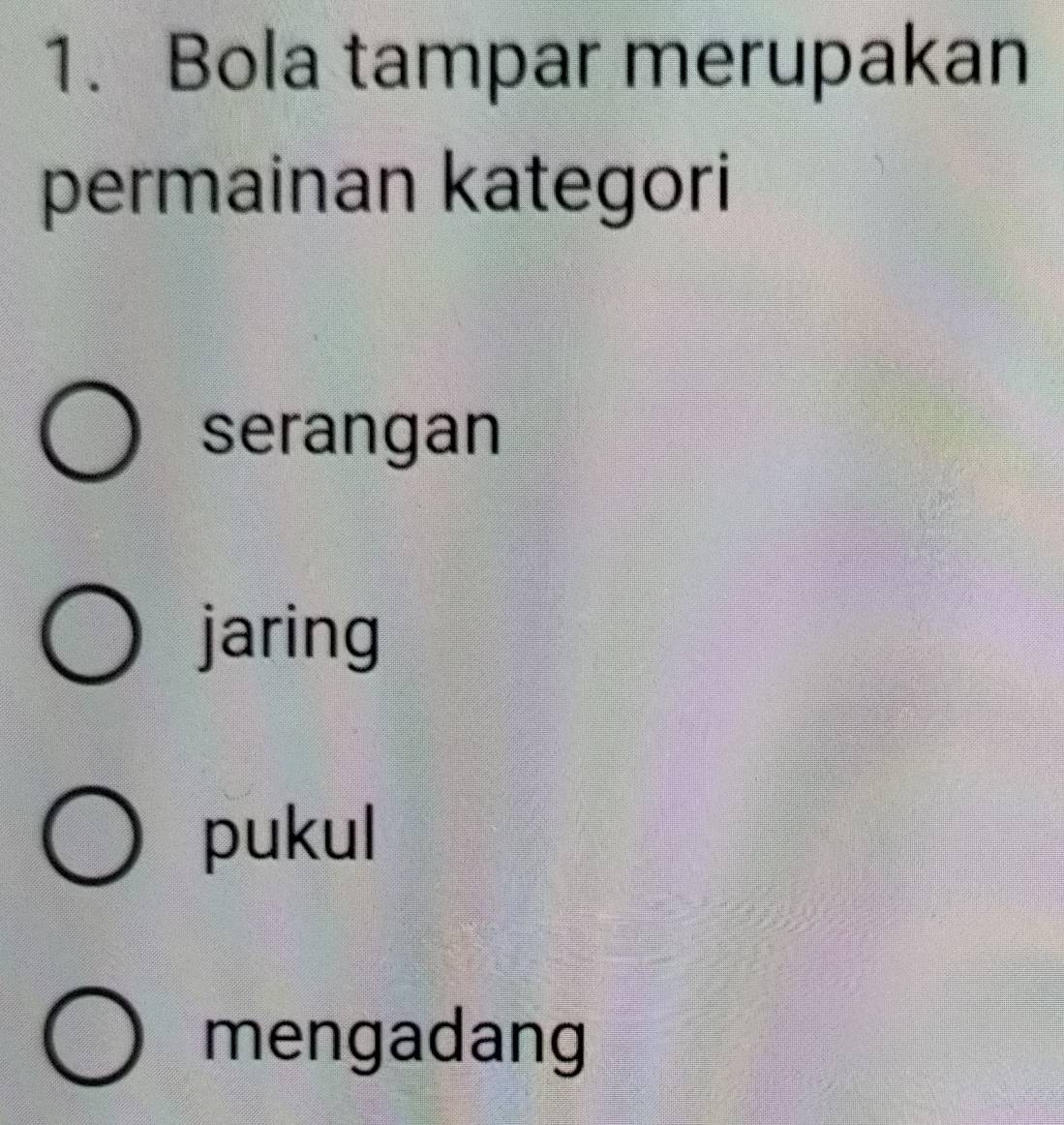 Bola tampar merupakan
permainan kategori
serangan
jaring
pukul
mengadang