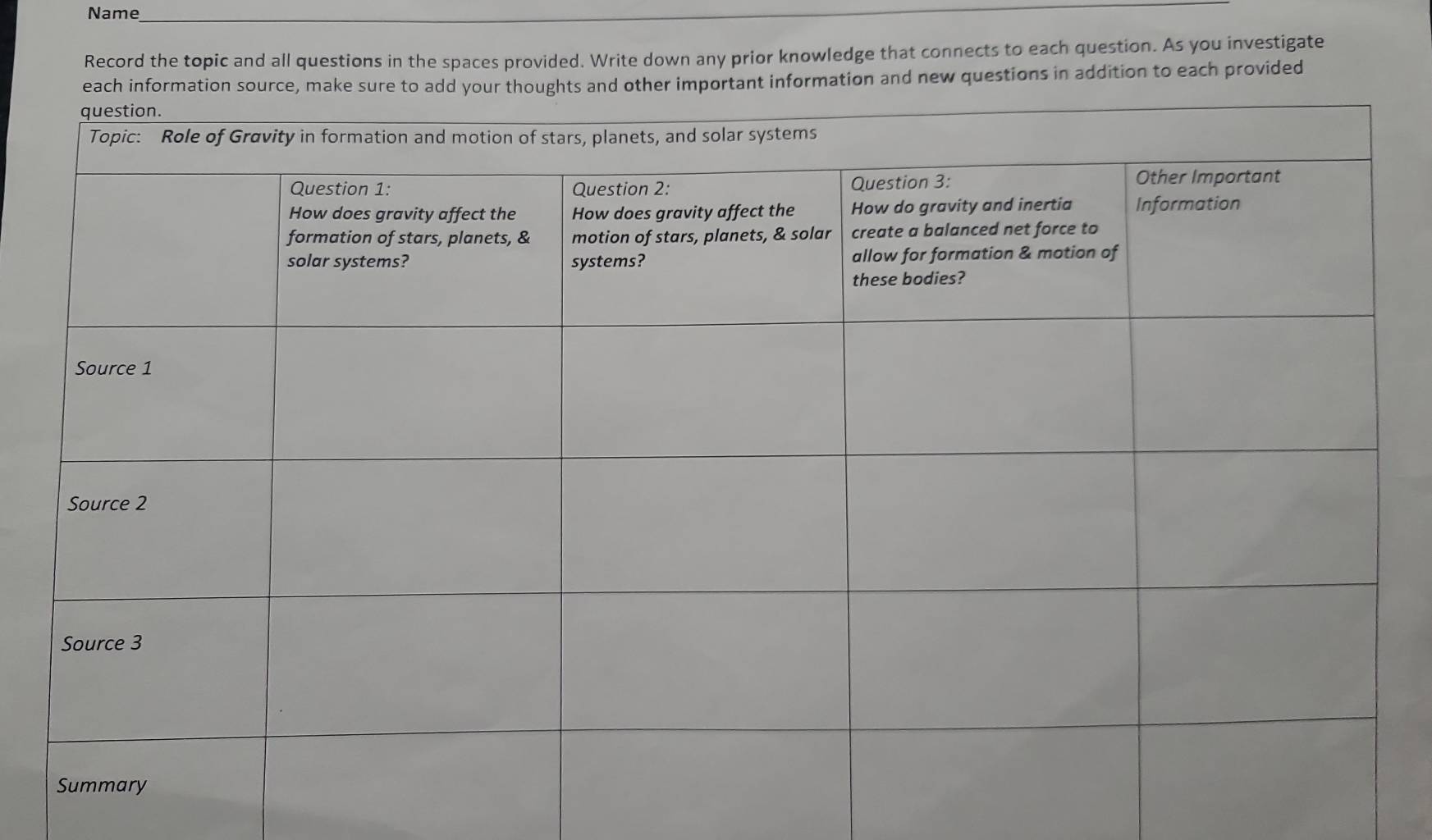 Solved: Name_ Record the topic and all questions in the spaces provided ...