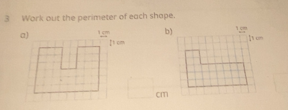 Solved: Work out the perimeter of each shape. a) b) 1 cm I1cm cm [Math]