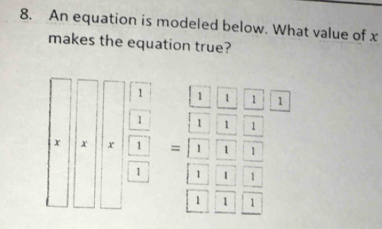 An equation is modeled below. What value of x
makes the equation true?
sqrt(x)=sqrt(x&1 k=□^(frac 1))frac 1 1/2 frac 13 1/1 1 1/3 - 1/3  1/3 frac  1/3  1/3 frac  1/3  1/3  1/3  1 
_4