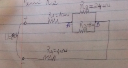 IN2 R_2=24Omega
R_1=10Omega
M R_3=8.4 B 
A
U=80y
R_4=4Omega
o MA