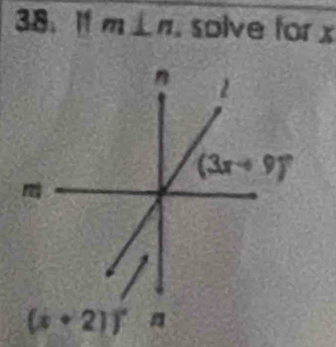 If m⊥ n. solve for x
(x+21)^circ 