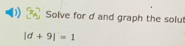 Solve for d and graph the solut
|d+9|=1