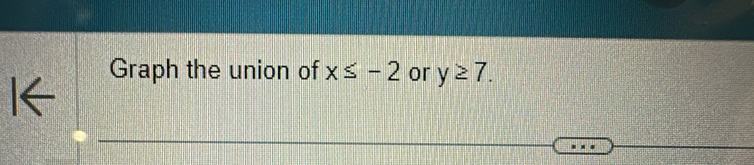 I← 
Graph the union of x≤ -2 or y≥ 7.