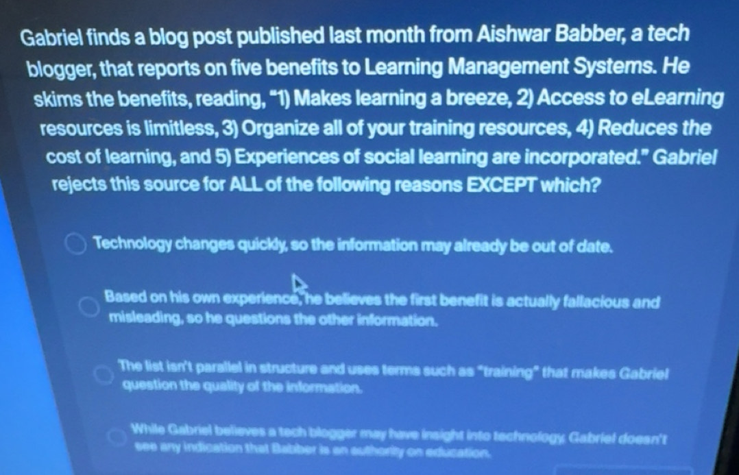 Solved: Gabriel finds a blog post published last month from Aishwar ...