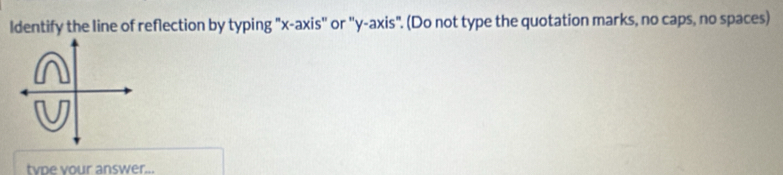 ldentify the line of reflection by typing "x-axis' or "y-axis". (Do not type the quotation marks, no caps, no spaces) 
tvne vour answer...