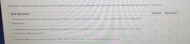 Solved: Directions: Read each split quotation in the following table ...