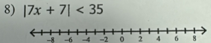 |7x+7|<35</tex>
-8 -6 -4 -2 0 2