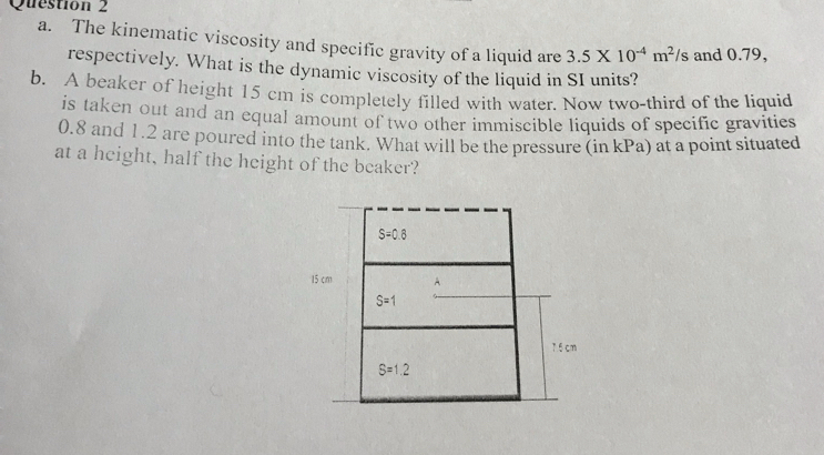 Solved: The kinematic viscosity and specific gravity of a liquid are 3. ...