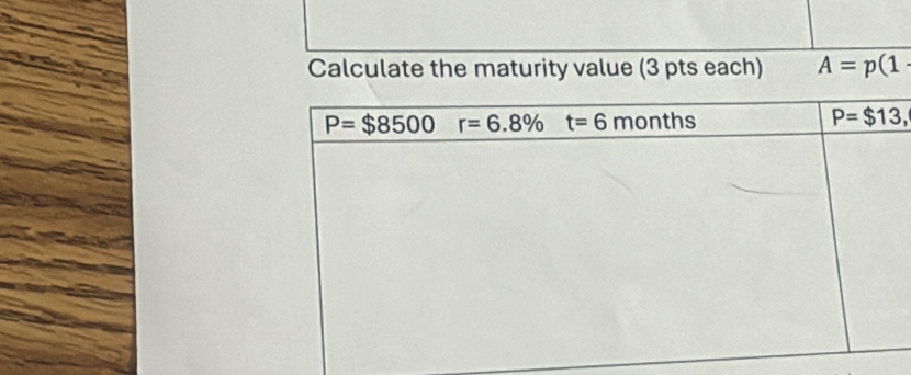 Calculate the maturity value (3 pts each) A=p(1