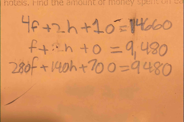 4f+2h+10^-=14660
f+:n+0=9,480
280f+140h+700=9480