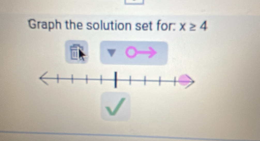 Graph the solution set for: x≥ 4