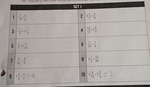 Set 1 and Set 2, then colot the plcture