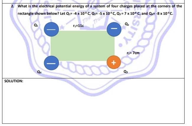 What is the electrical potential energy of a system of four charges placed at the corners of the
S