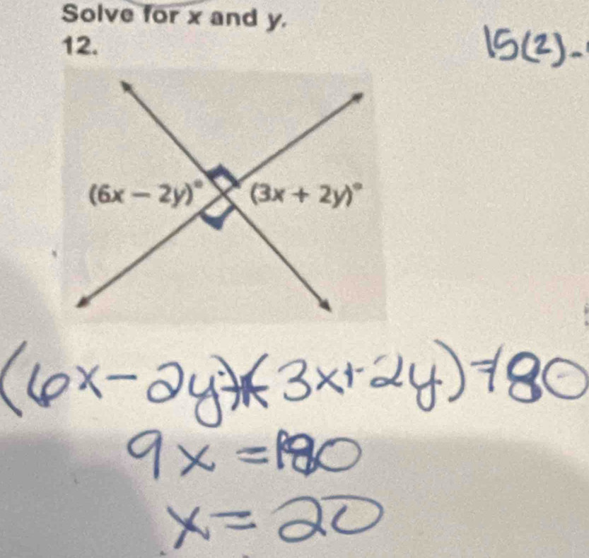 Solve for x and y.
12.