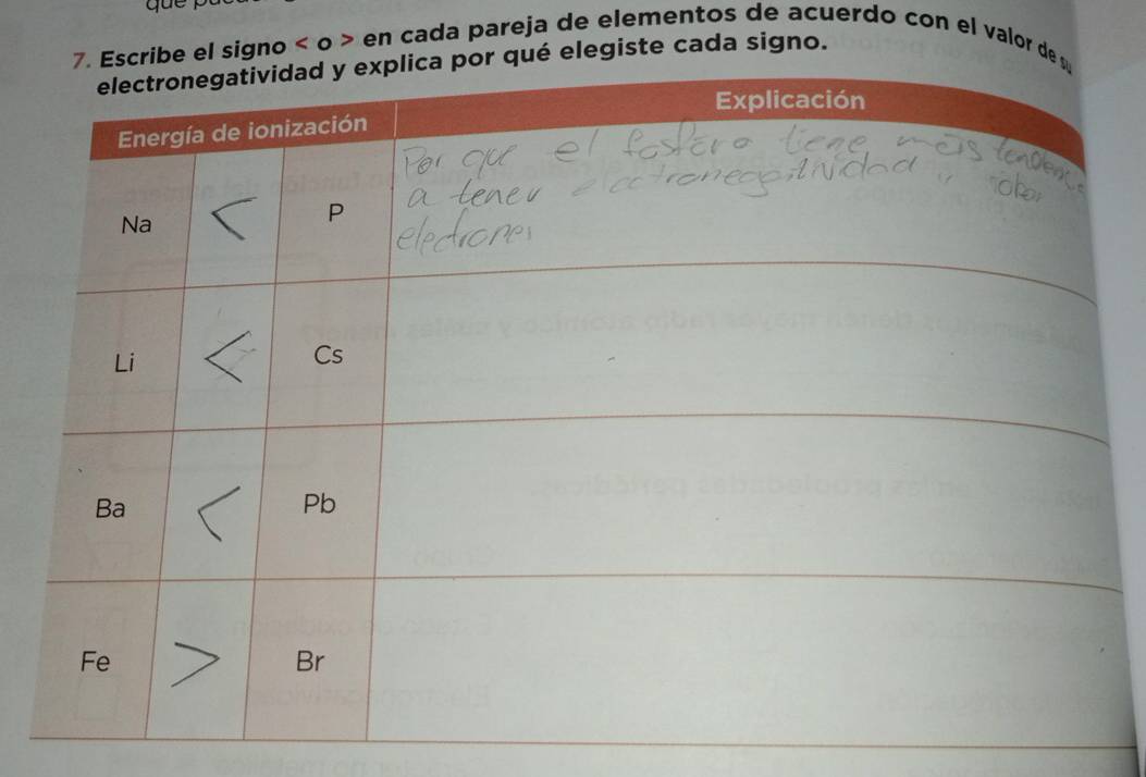 que 
signo o en cada pareja de elementos de acuerdo con el valor d 
egiste cada signo.