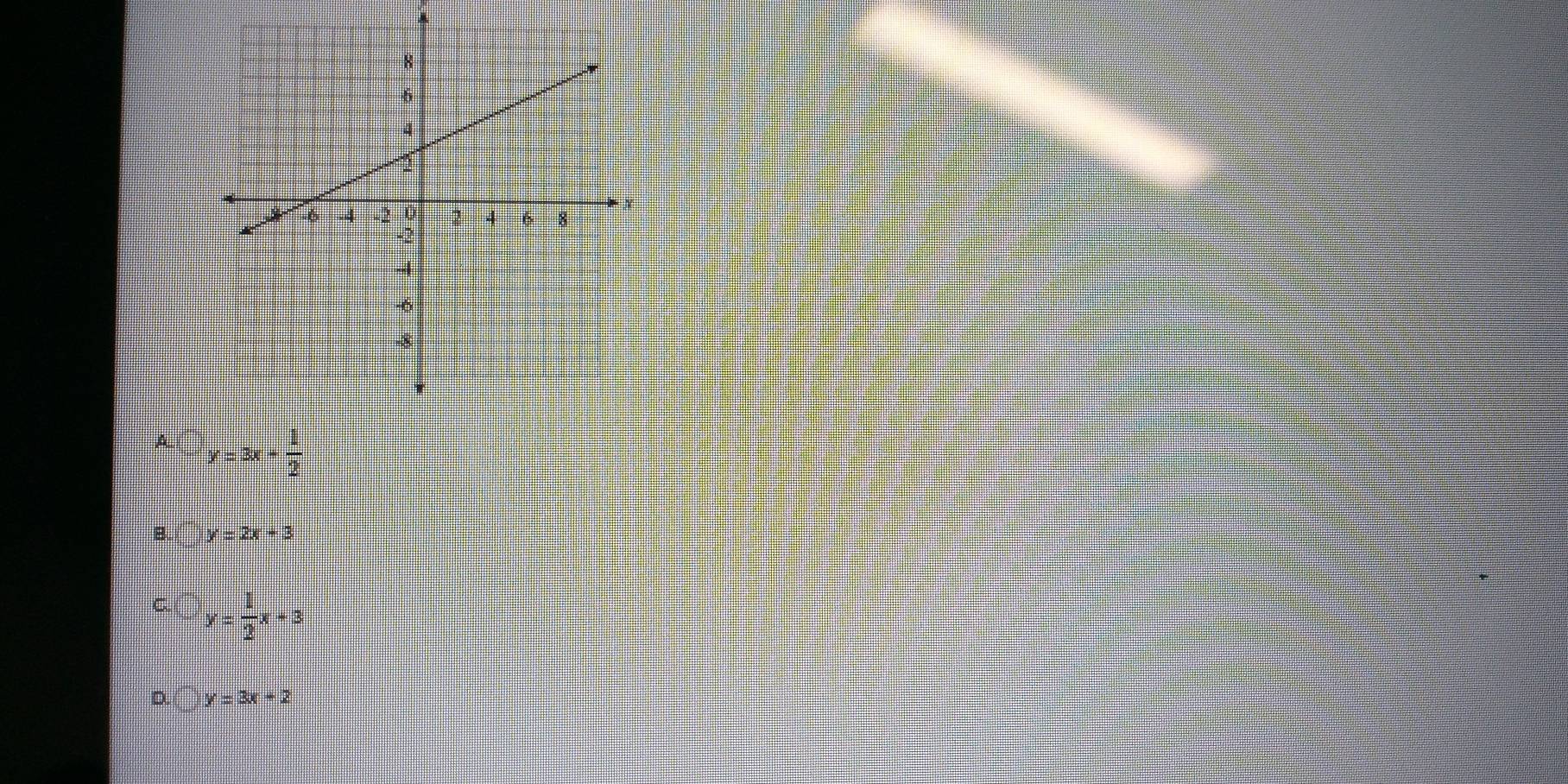 A -y=3x+ 1/2 
B. □ y=2x+3
C. -y= 1/2 x+3
D. □ y=3x+2