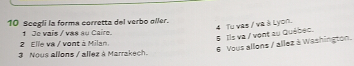 Risolto:Scegli la forma corretta del verbo aller. 4 Tu vas / va à Lyon ...