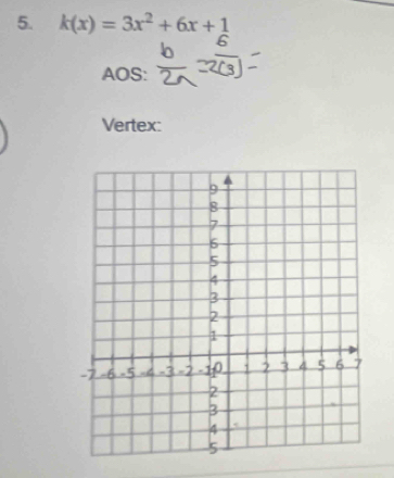 k(x)=3x^2+6x+1
AOS: 
Vertex: