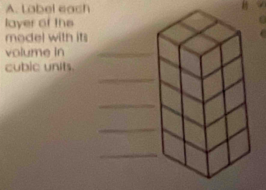 Label each 
layer of the 
model with its 
volume in 
cuble units.